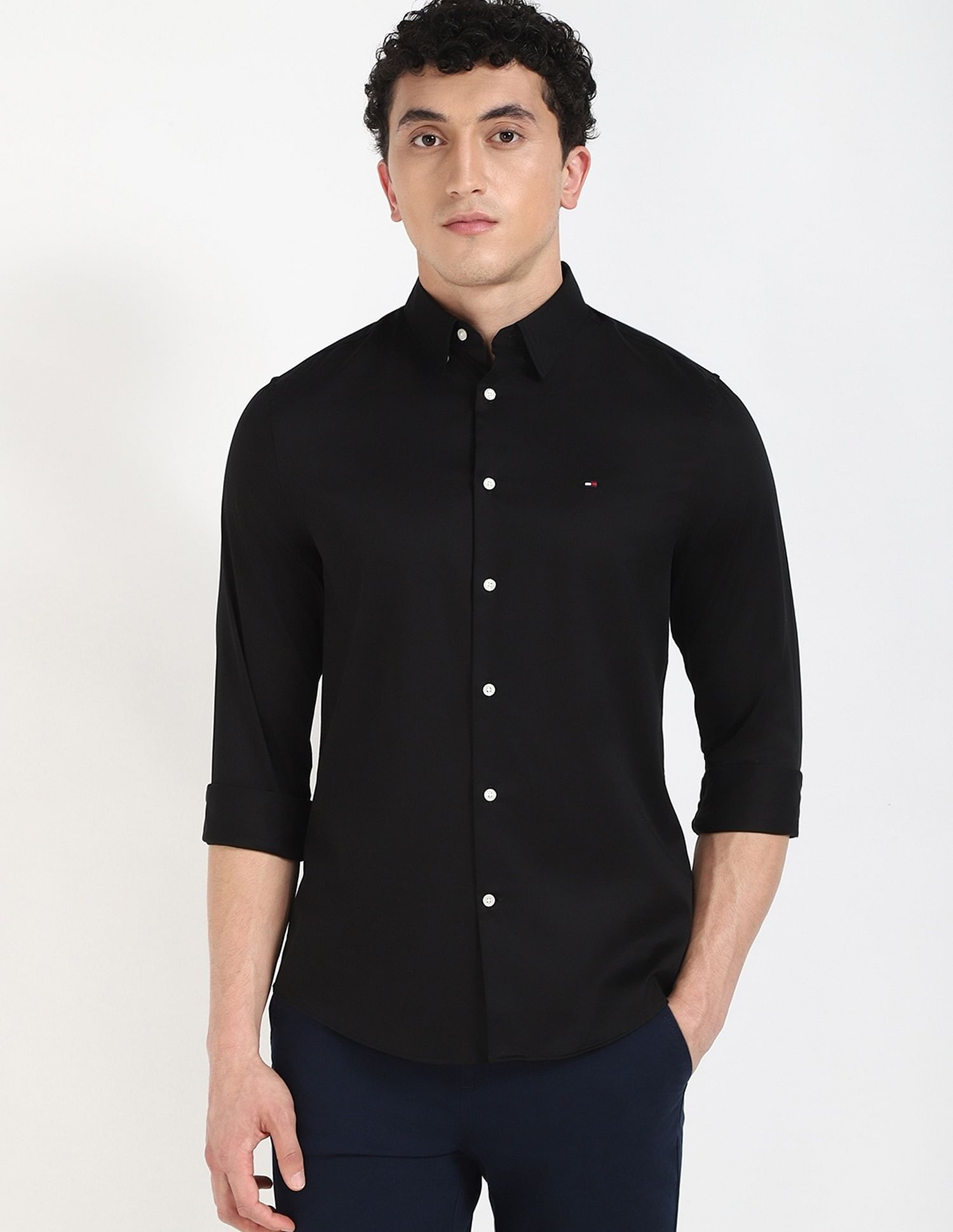Tommy Hilfiger Solid Slim-Fit Satin Woven Shirt