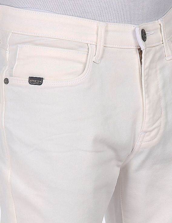 Buy Arrow Newyork Men White Mid Rise Carson Cropped Slim Fit Jeans