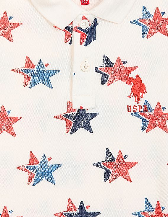 U.S. Polo Assn. Kids Boys Ribbed Collar All Over Print Polo Shirt
