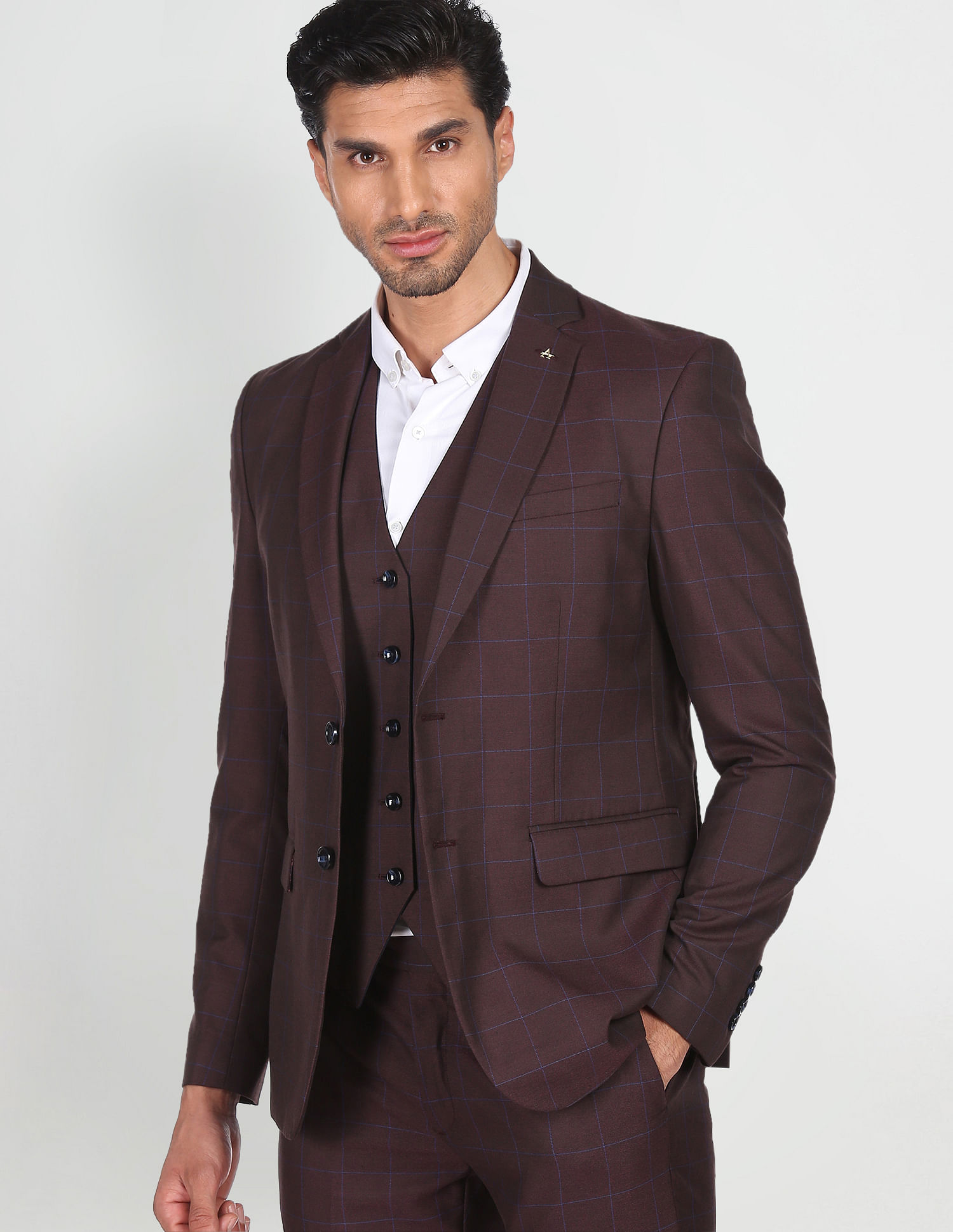 Buy Men Navy Slim Fit Solid Formal Three Piece Suit Online - 656786 | Allen  Solly