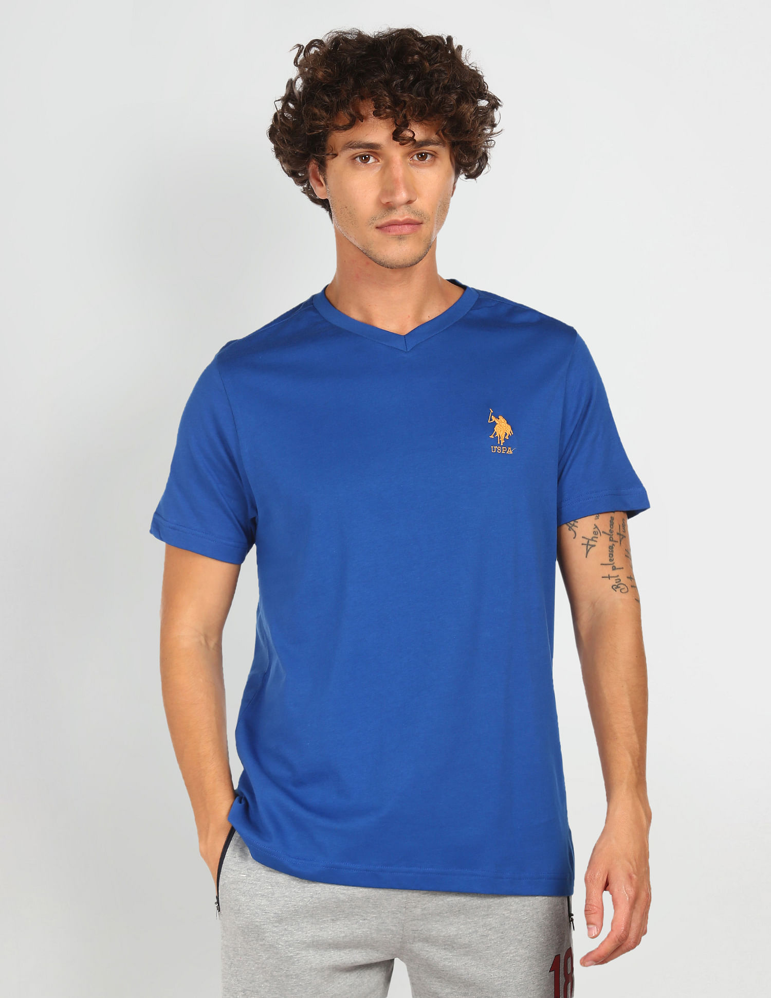 USPA Innerwear V-Neck Embroidered Logo I638 Lounge T-Shirt - Pack Of 1