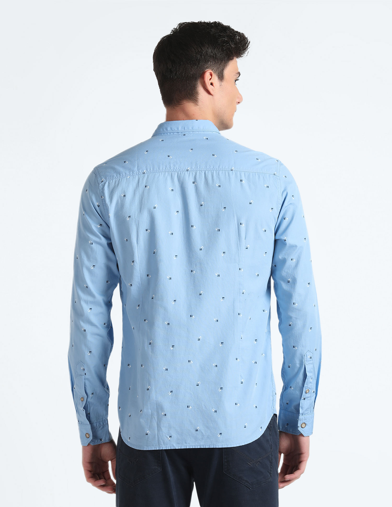 Flying Machine Spread Collar Geometric Print Shirt