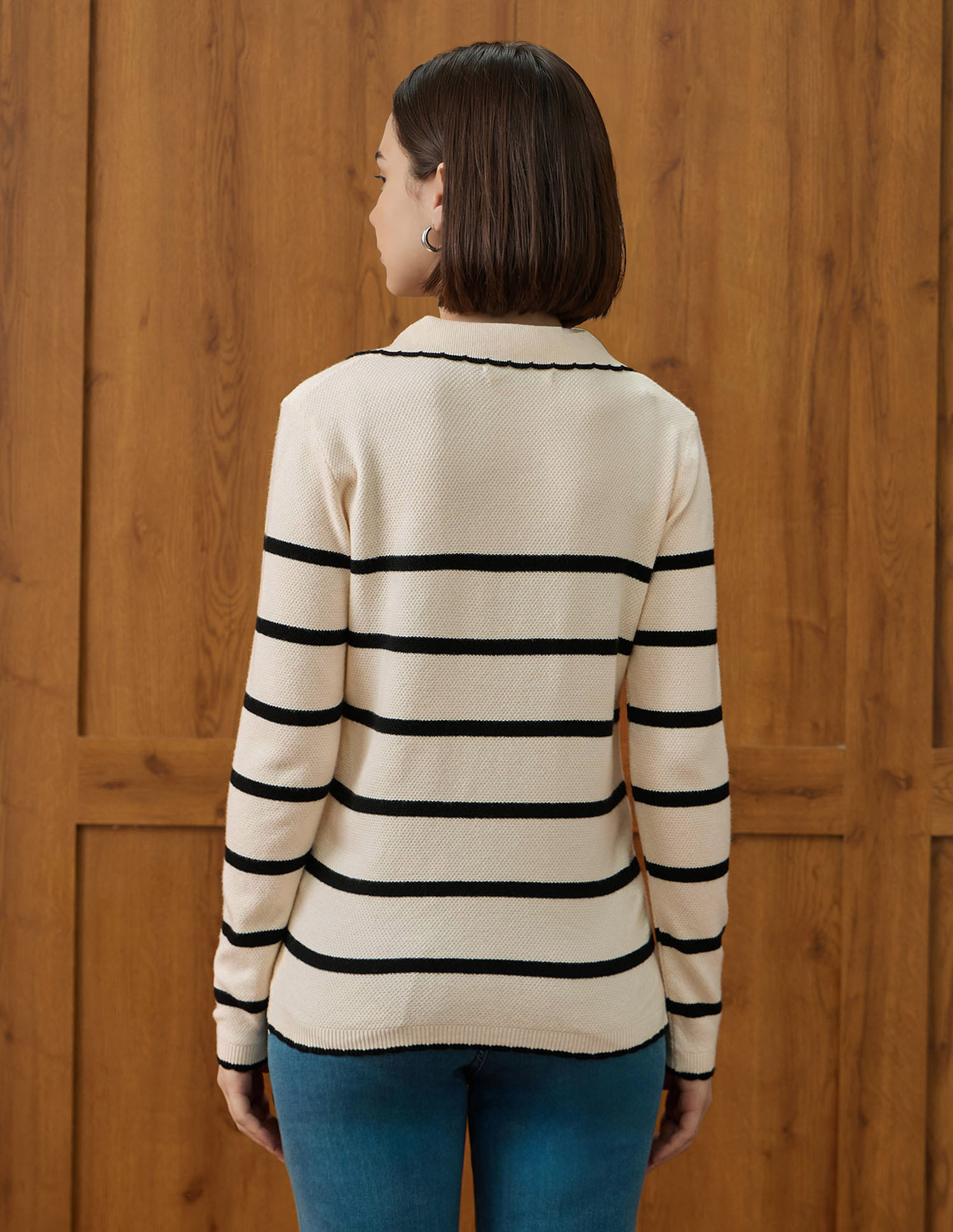 Buy U.S. Polo Assn. Women Horizontal Striped Ribbed Knit Sweater
