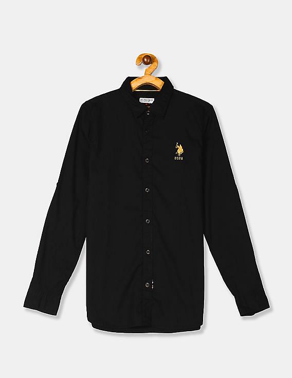 U.S. Polo Assn. Kids Boys Spread Collar Solid Shirt