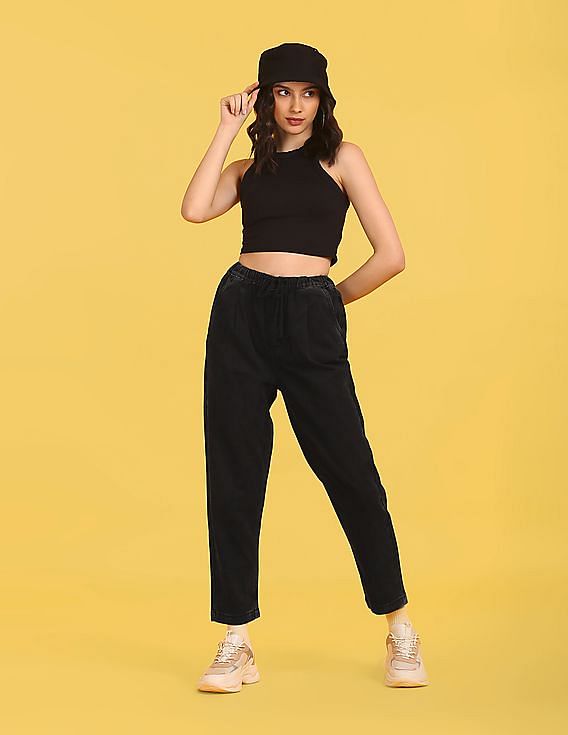 Flying Machine Women Pure Cotton Drawstring Waist Jogger Jeans