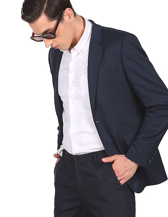 Tommy Hilfiger Men Navy Notch Collar Solid Smart Casual Blazer