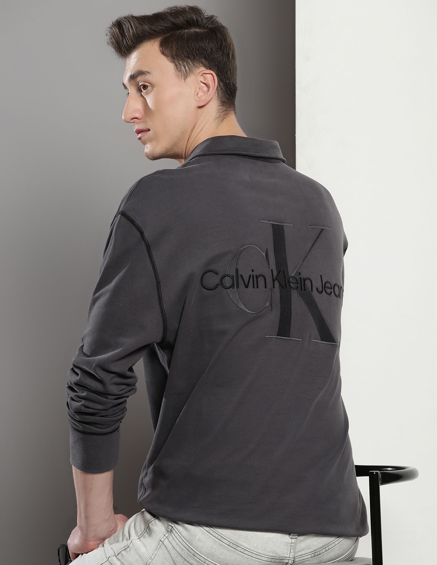 Buy Calvin Klein Washed Long Sleeve Rugby Polo Shirt NNNOW