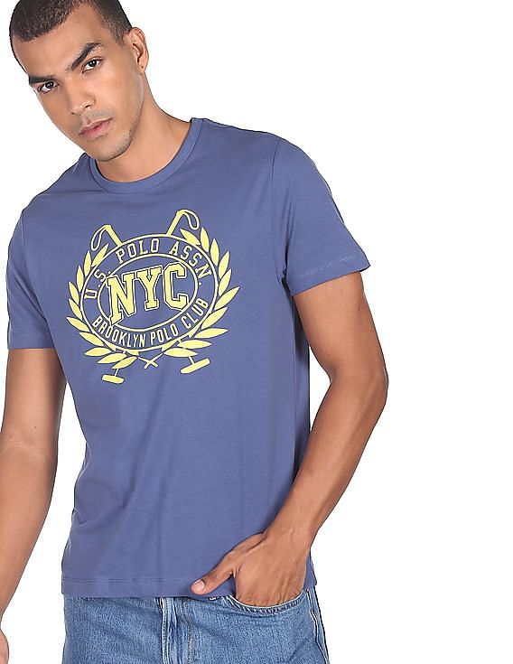 Blue Printed Ribbed T-shirt