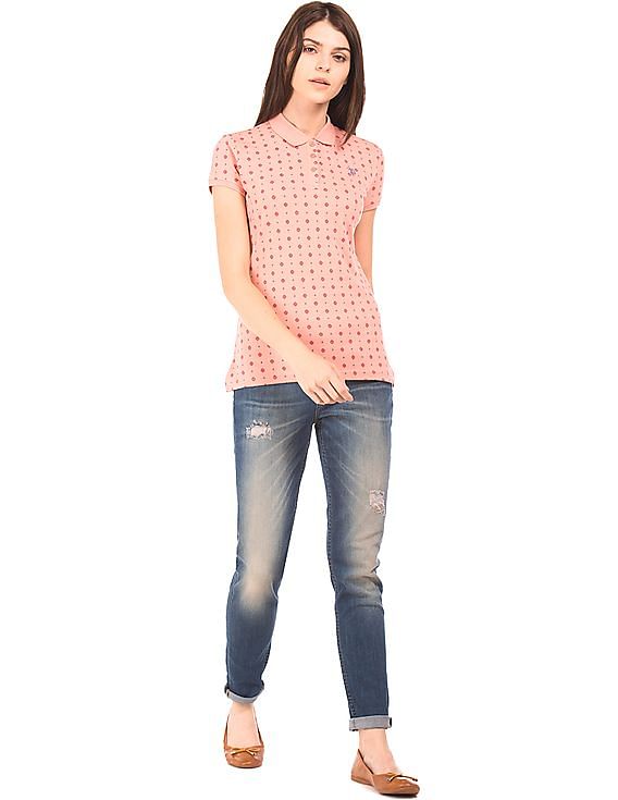 U.S. Polo Assn. Women Regular Fit Printed Polo Shirt