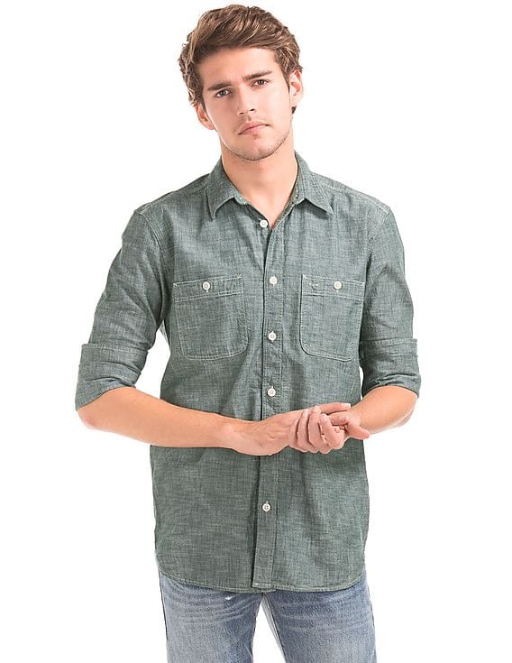 Buy GAP Men Men Green 1969 Icon Worker Chambray Shirt