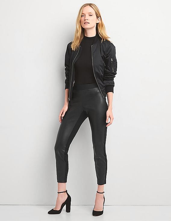 Buy GAP Women Black Faux Leather Front Pants 