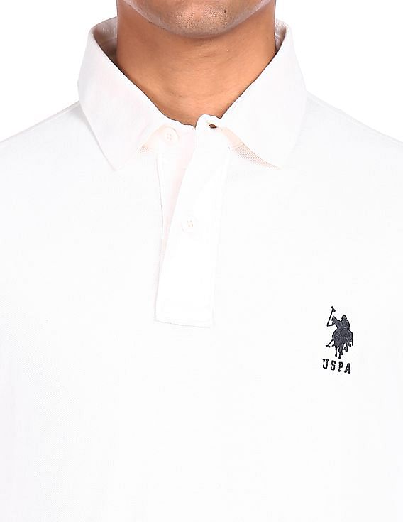 U.S. Polo Assn. Men White Long Sleeves Solid Polo Shirt