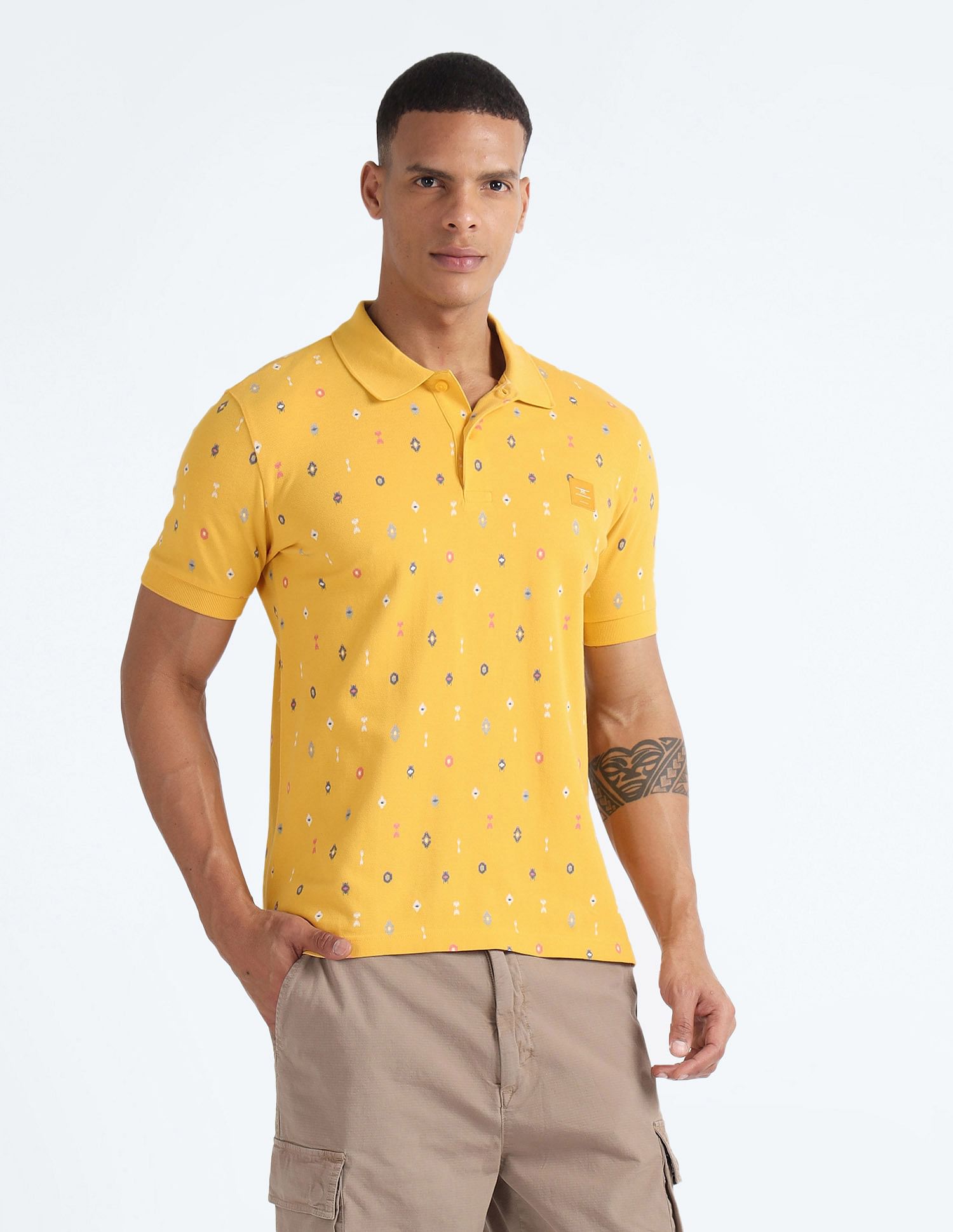 Flying Machine All Over Print Cotton Polo Shirt