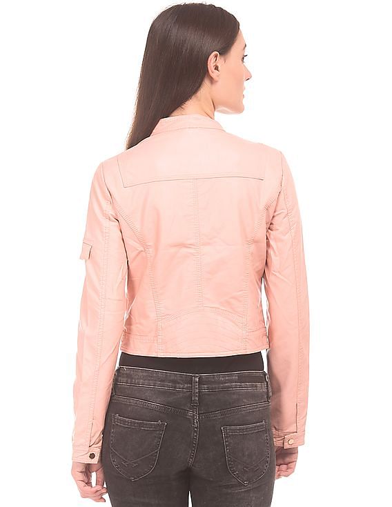 U.S. Polo Assn. Women Textured Faux Leather Cropped Jacket