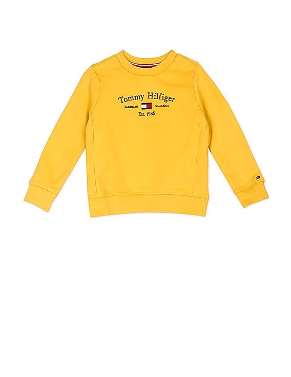 Buy Tommy Hilfiger Kids Boys Yellow Crew Neck Embroidered Logo