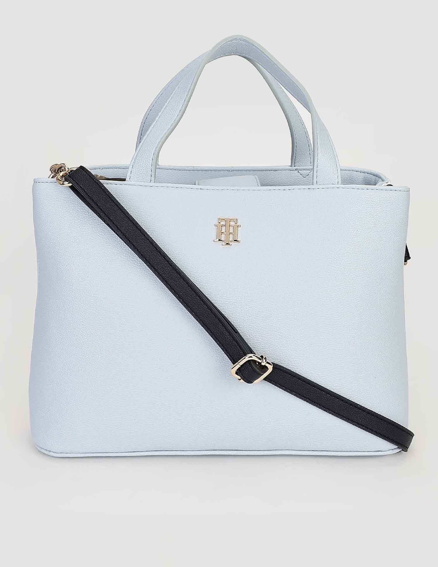 Tommy Hilfiger Solid Blue PU Hand Bags