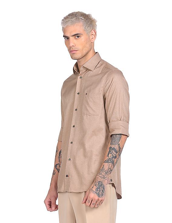 Buy Tommy Hilfiger Men Khaki Regular Fit Wool Melange Casual Shirt