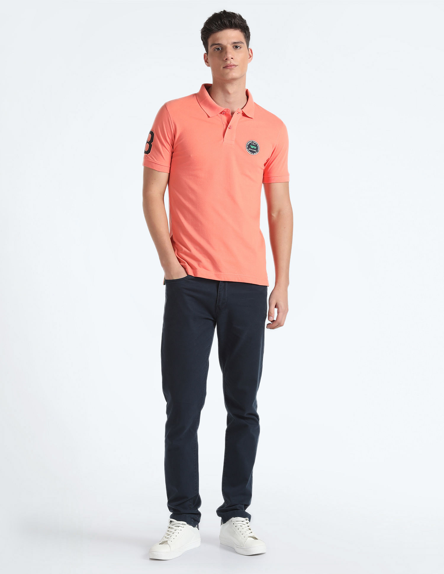 Flying Machine Appliqued Pique Polo Shirt