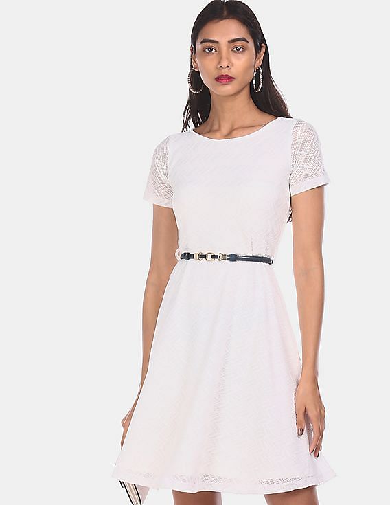 white lace fit and flare dress