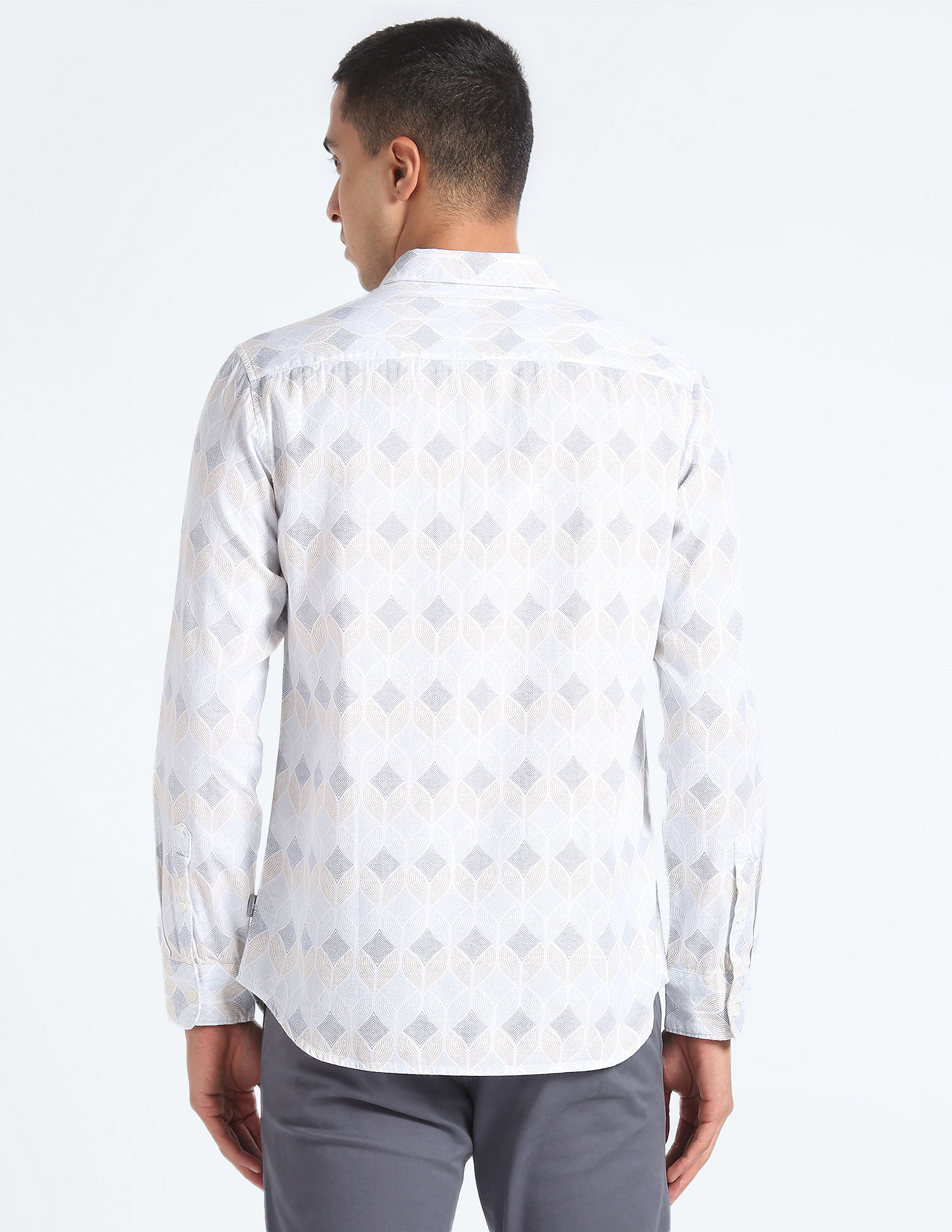 Flying Machine Geometric Print Cotton Shirt