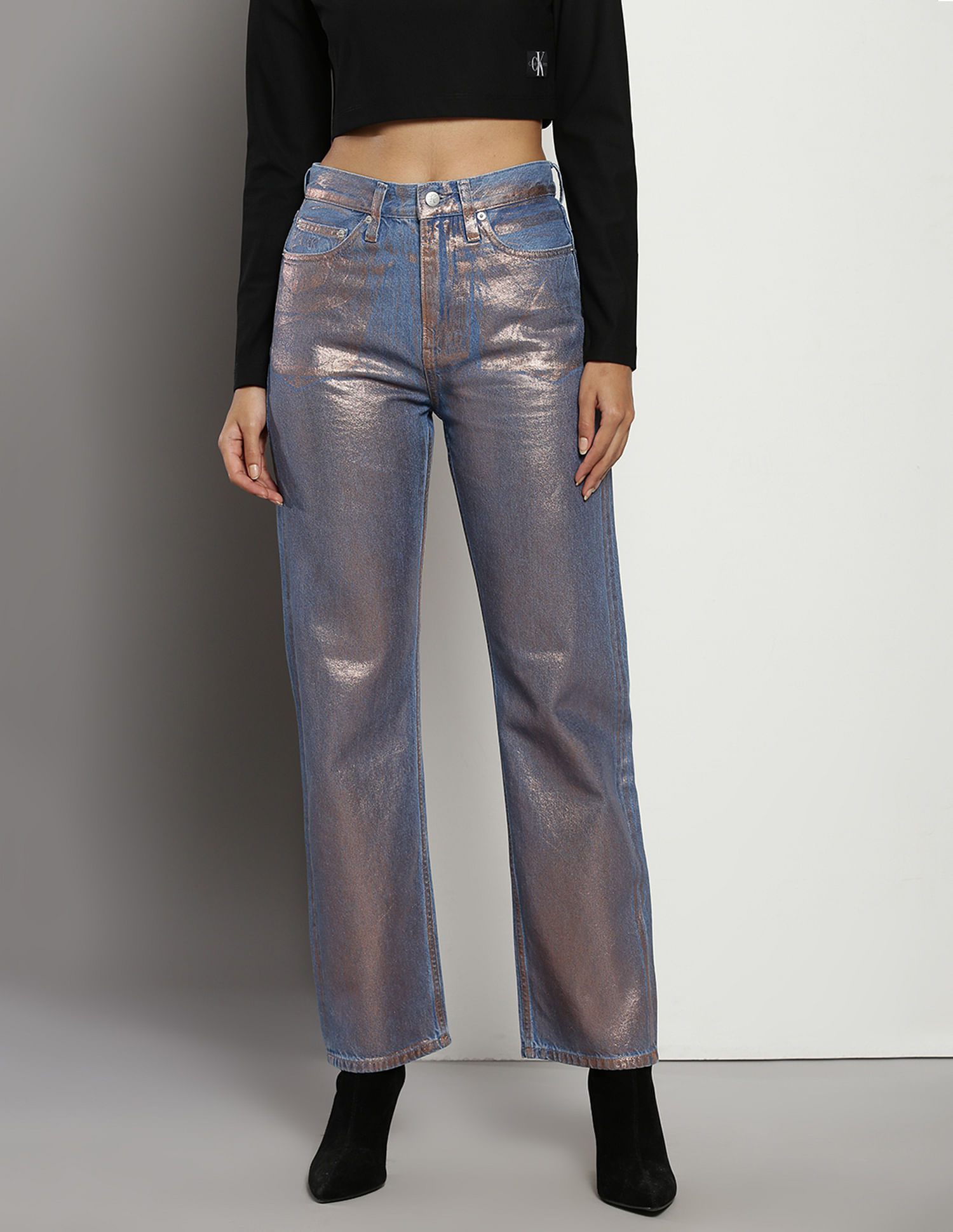 Calvin Klein High Rise Foil Print Jeans