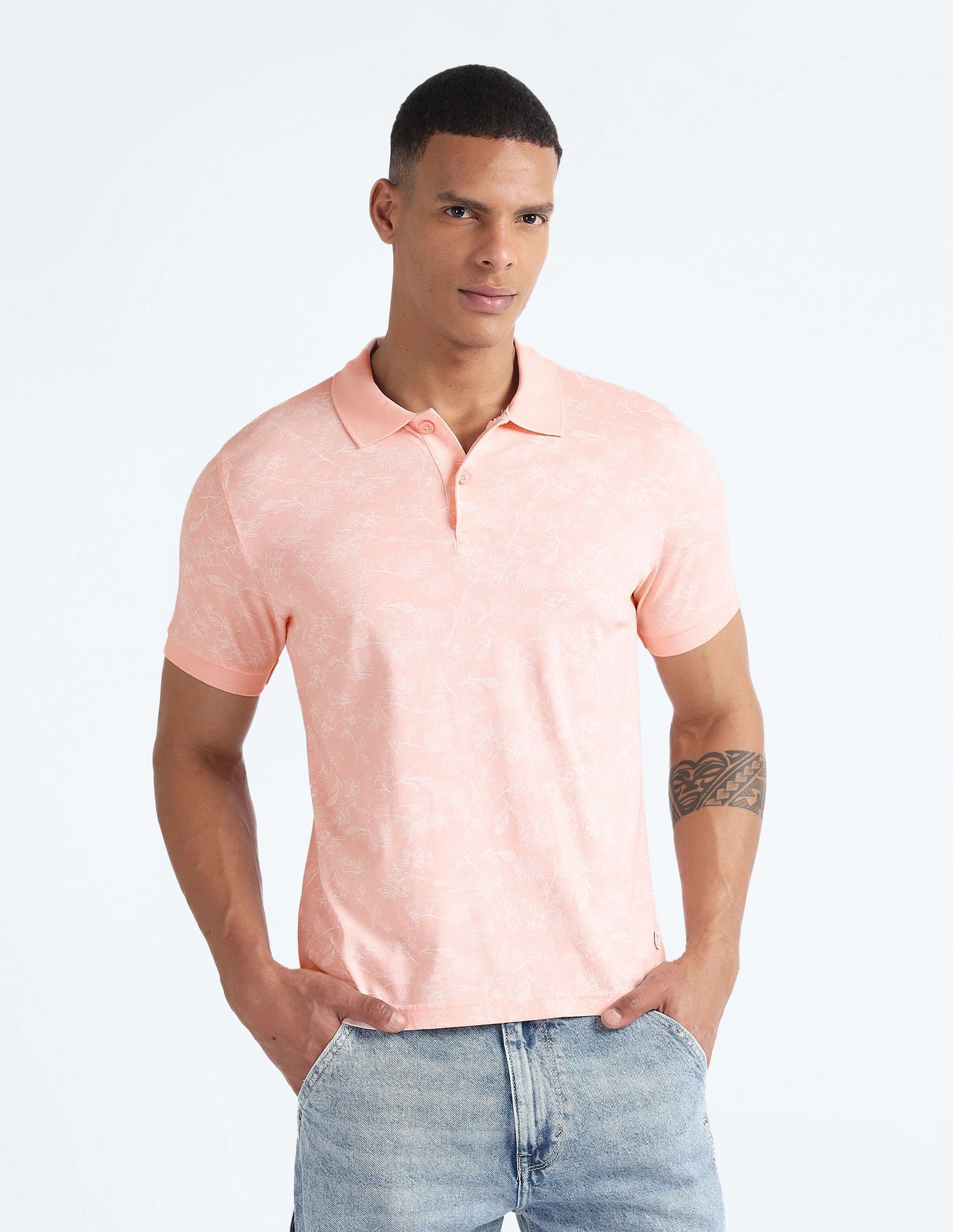 Flying Machine Cotton Floral Polo Shirt