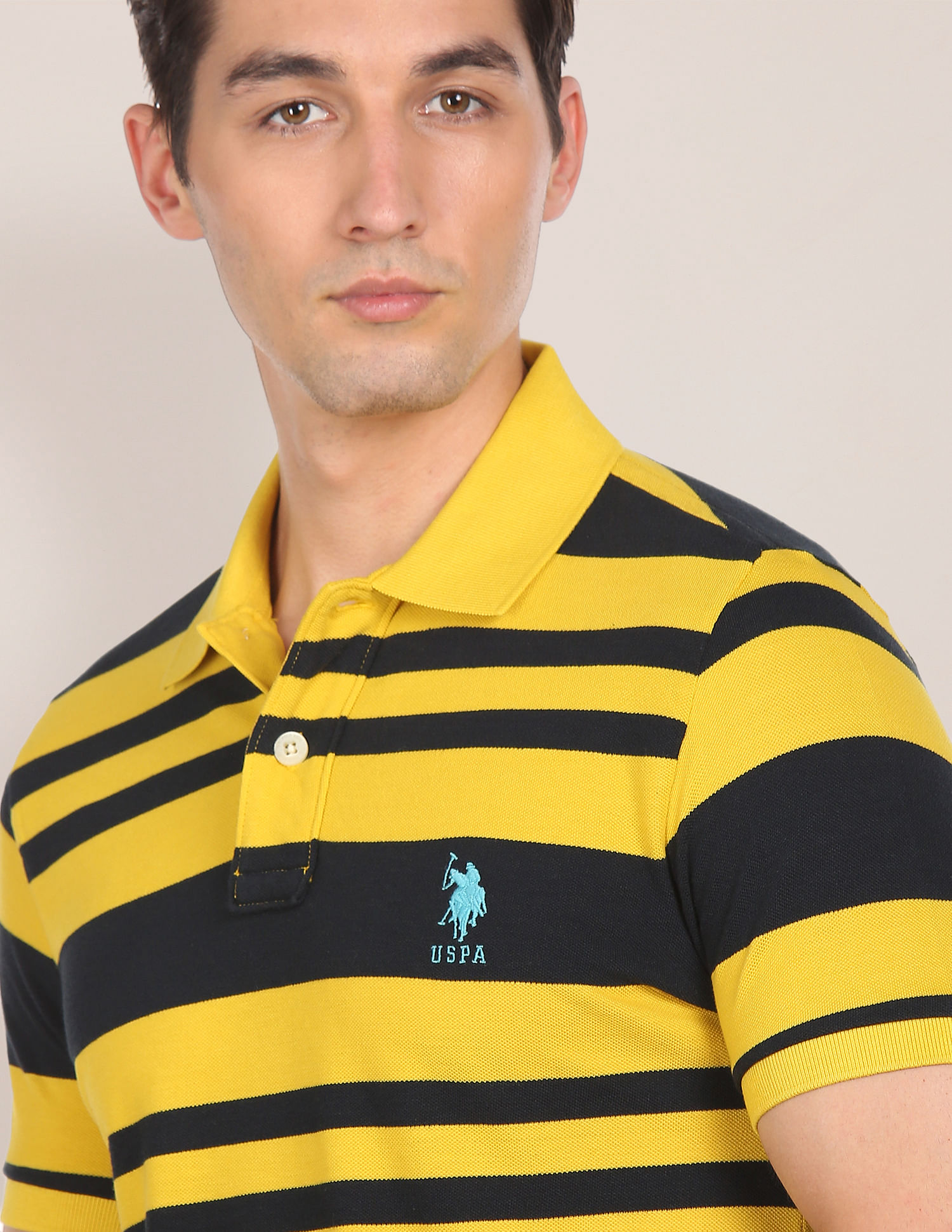 U.S. Polo Assn. Men Yellow Ribbed Collar Pique Polo Shirt