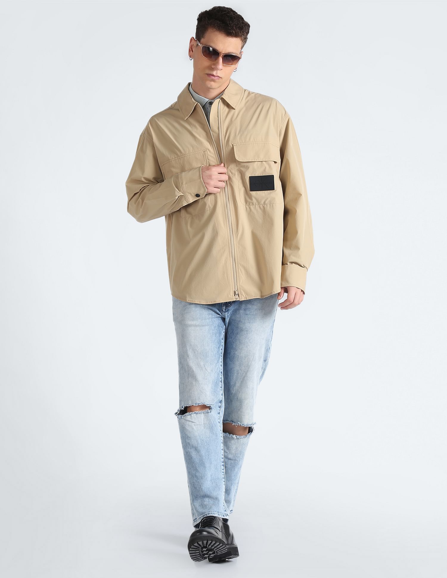 Calvin Klein Solid pattern Zipper Placket Casual Shirt