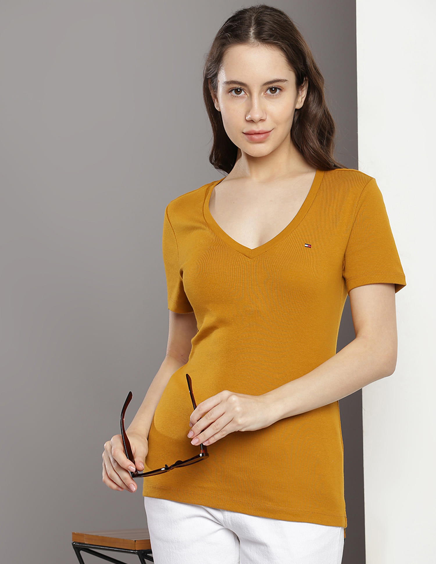 Buy Tommy Hilfiger Cotton V-Neck Solid T-Shirt