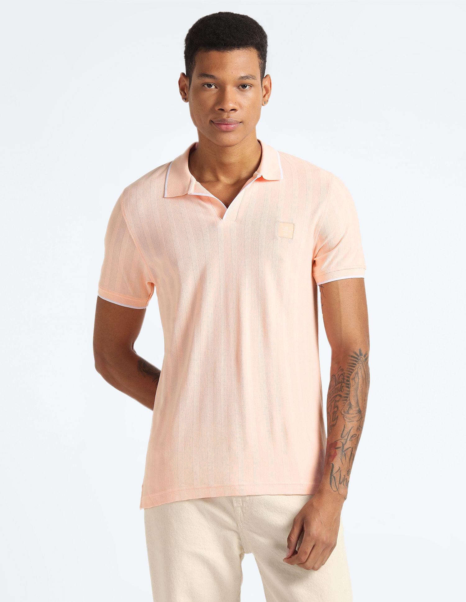Flying Machine Jacquard Knit Regular Fit Polo Shirt