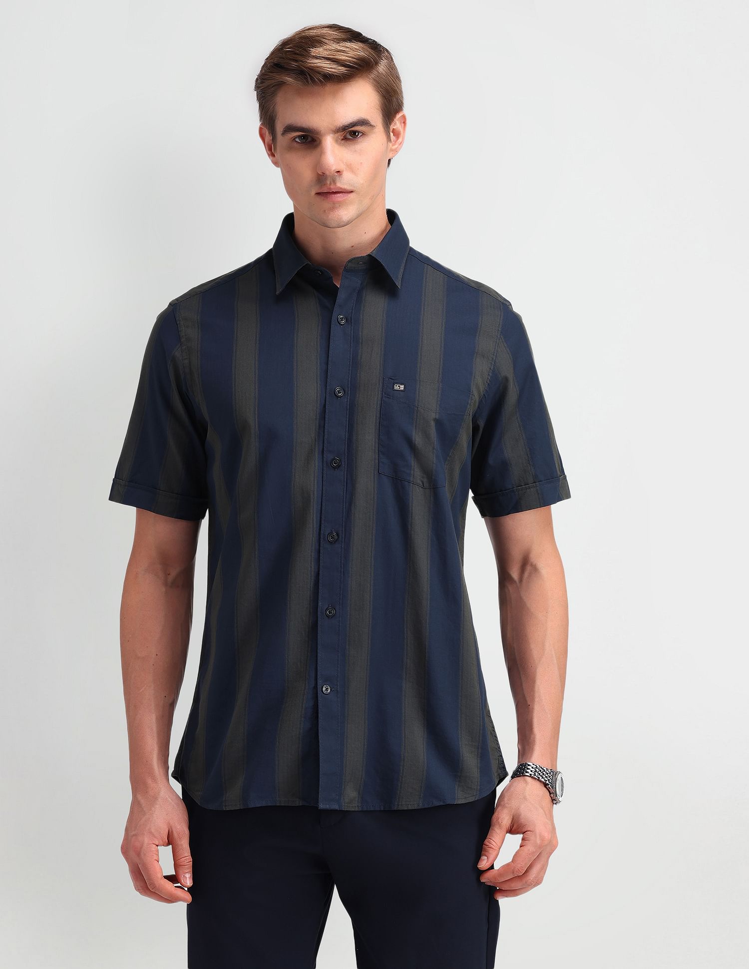 Arrow Sport Vertical Striped Cotton Shirt