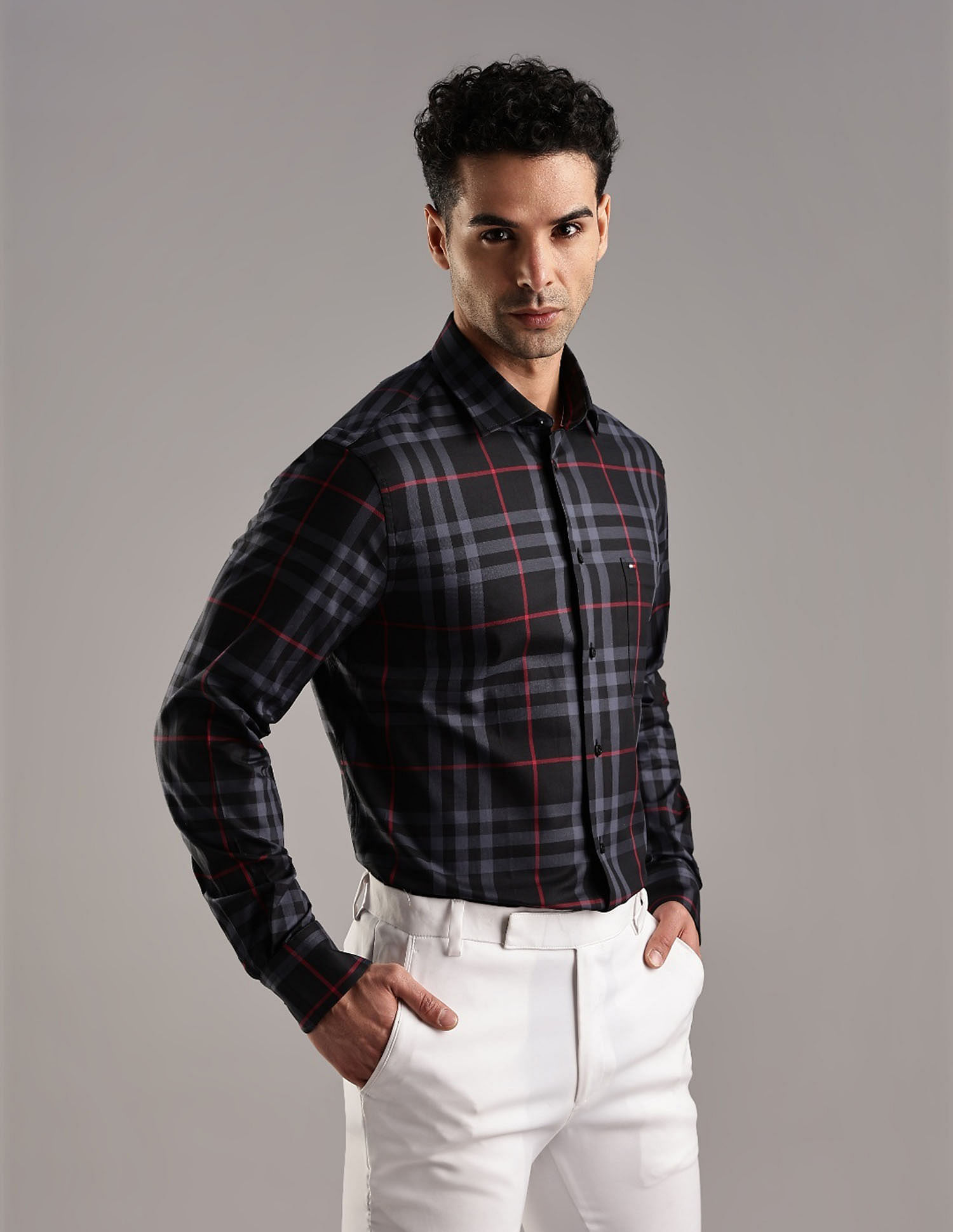 Tommy Hilfiger Checked Regular Fit Plain Woven Shirt
