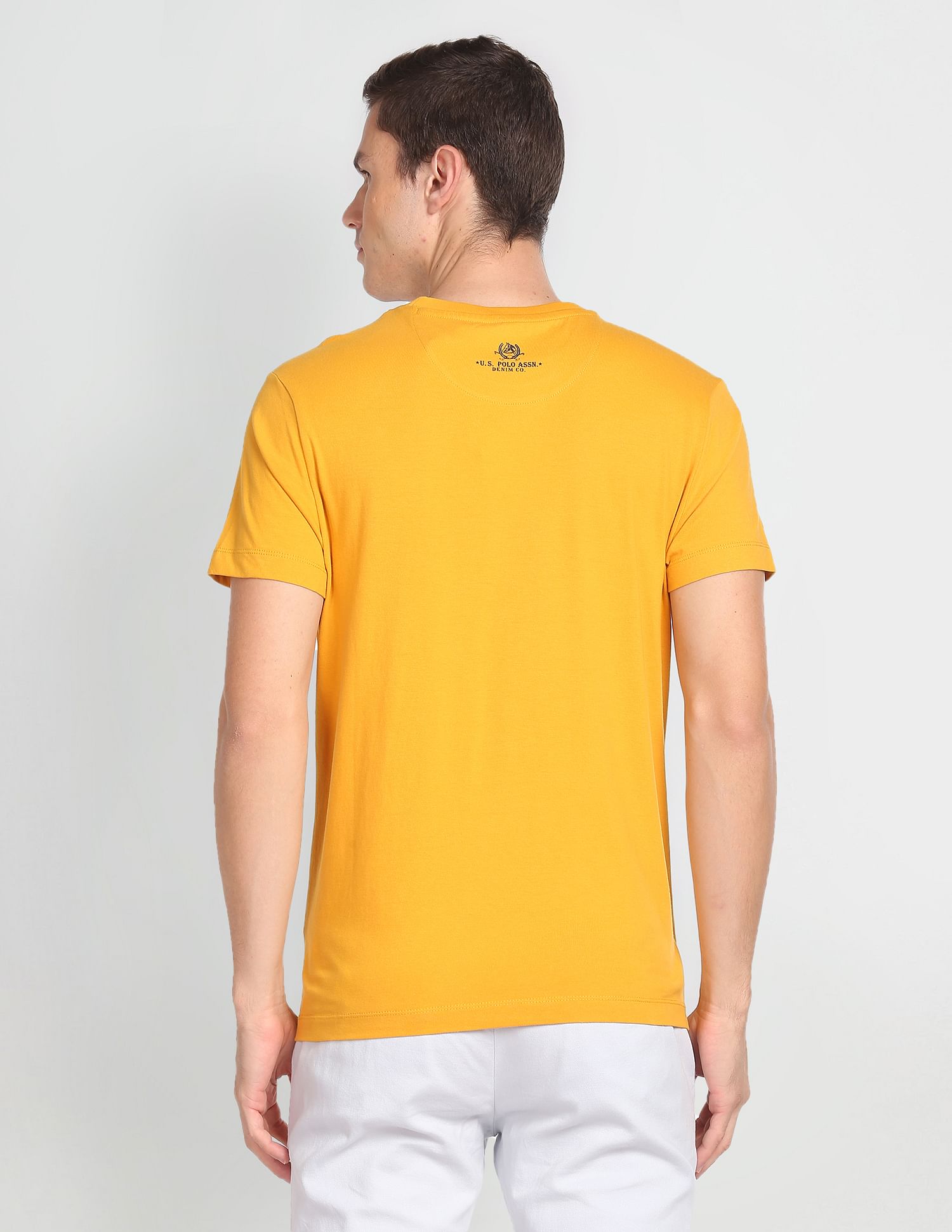U.S. Polo Assn. Denim Co. Men Yellow Cotton Graphic Print T-Shirt