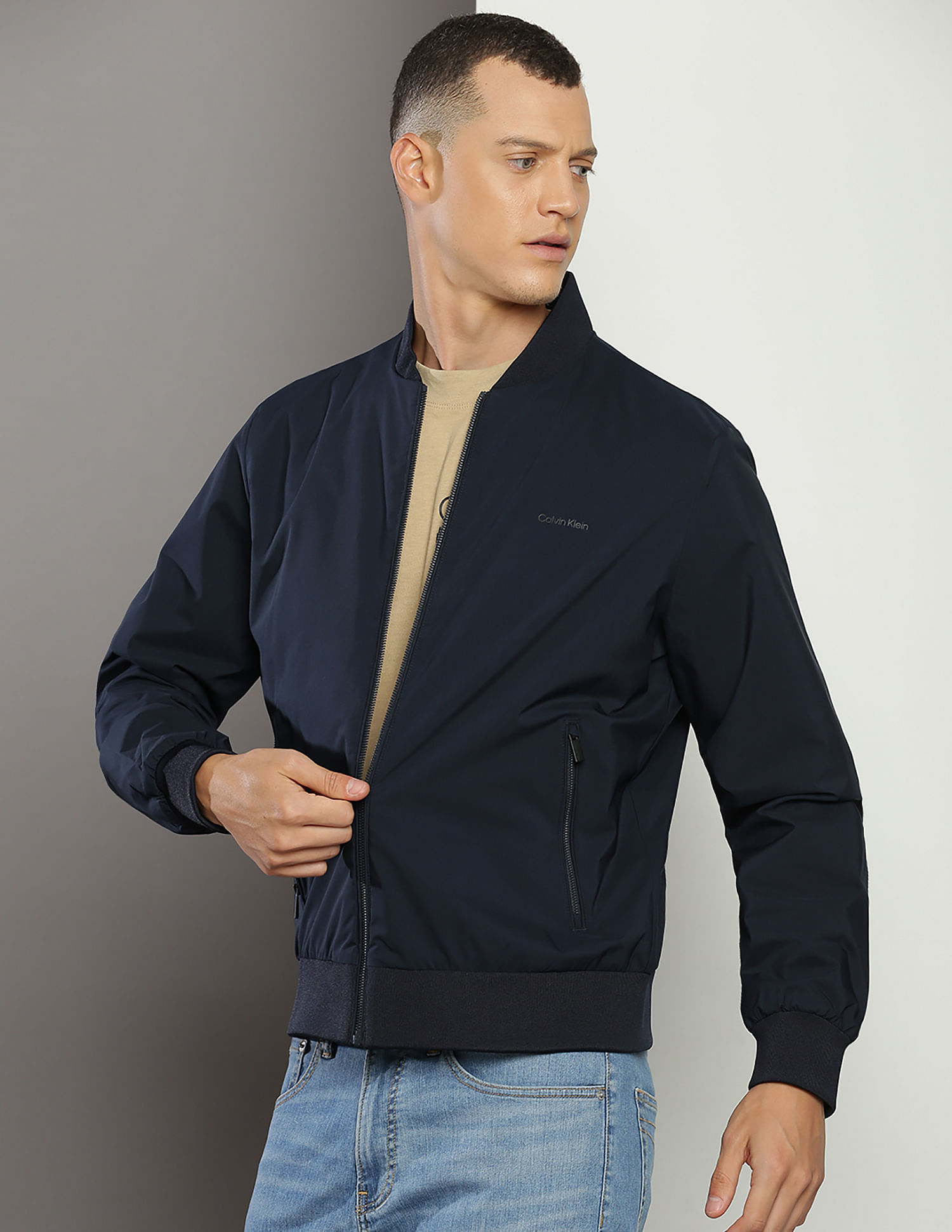 Calvin klein navy hot sale bomber jacket