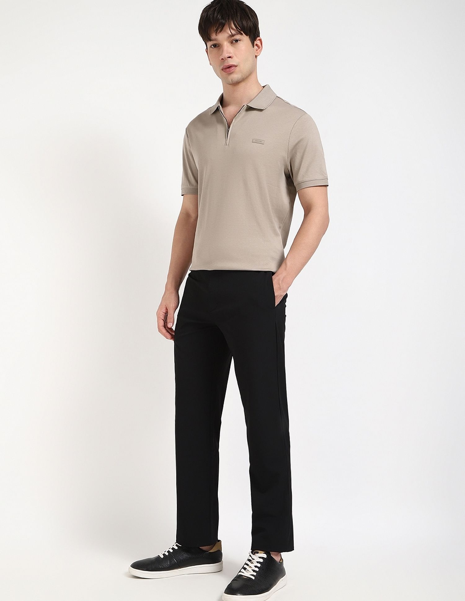 Calvin Klein Jeans Solid Regular-Fit Cotton Polo T-Shirt