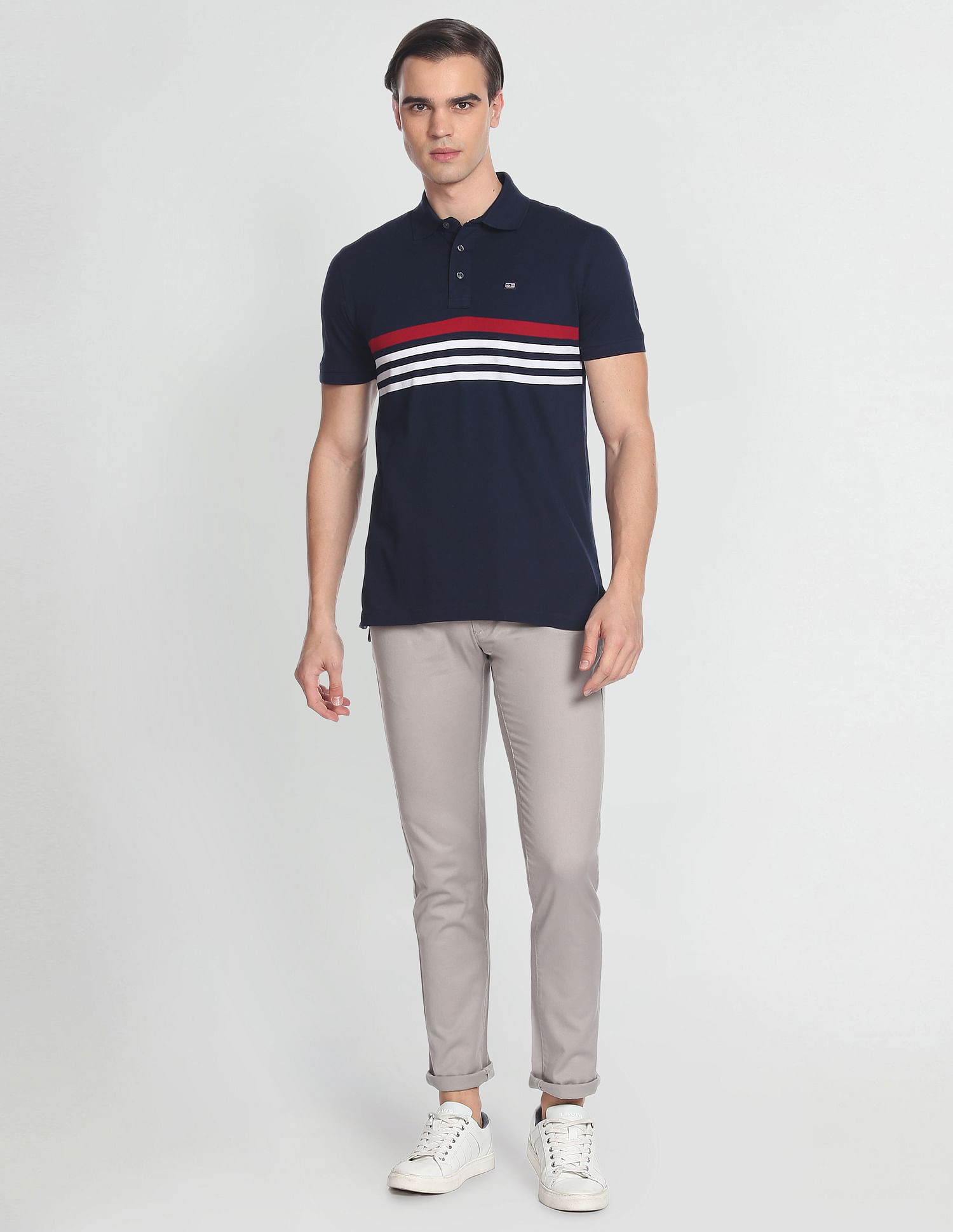Arrow Sports Horizontal Stripe Pique Polo Shirt