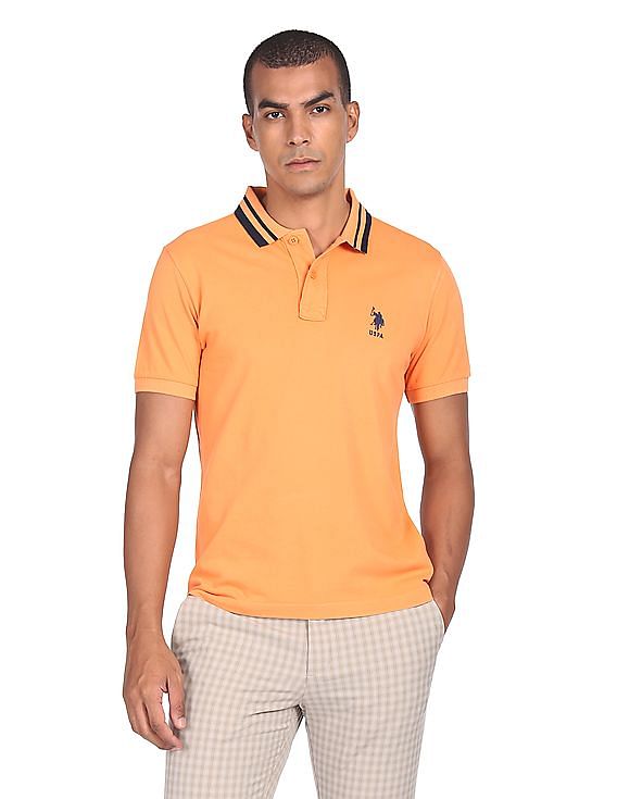 U.S. Polo Assn. Striped Collar Solid Polo Shirt