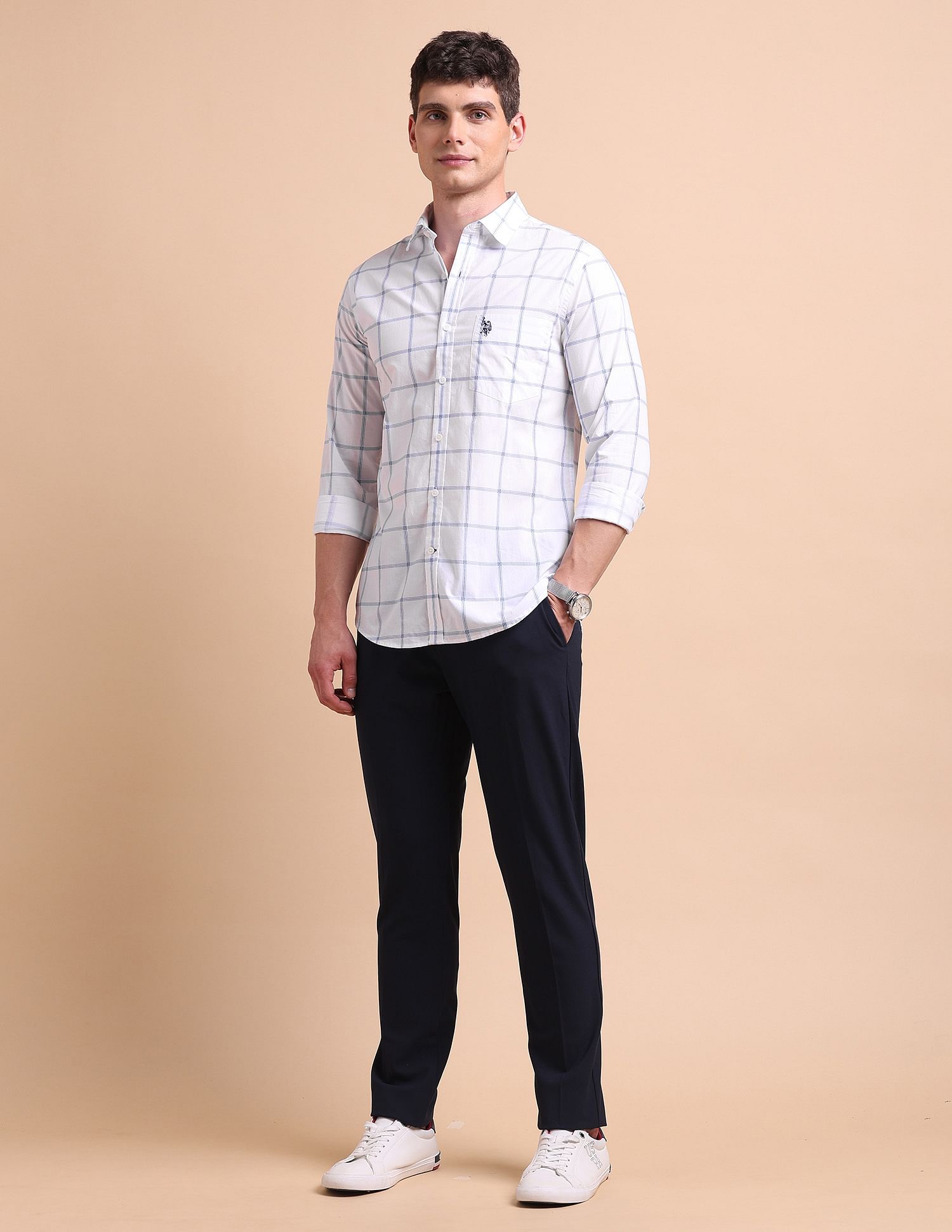 U.S. Polo Assn. Tailored Fit Windowpane Checked Shirt