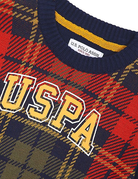 U.S. Polo Assn. Kids Crew Neck Checked Sweater