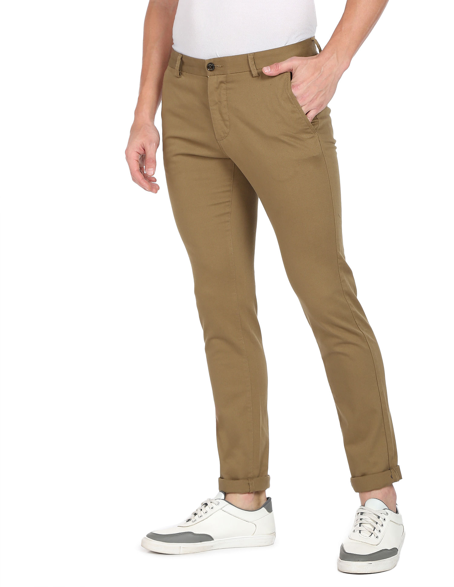 Arrow Newyork Brown Color Slim Fit Flat Front Trousers