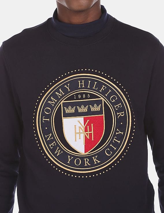 Buy Tommy Hilfiger Men Navy Crew Neck Brand Circular Shield  