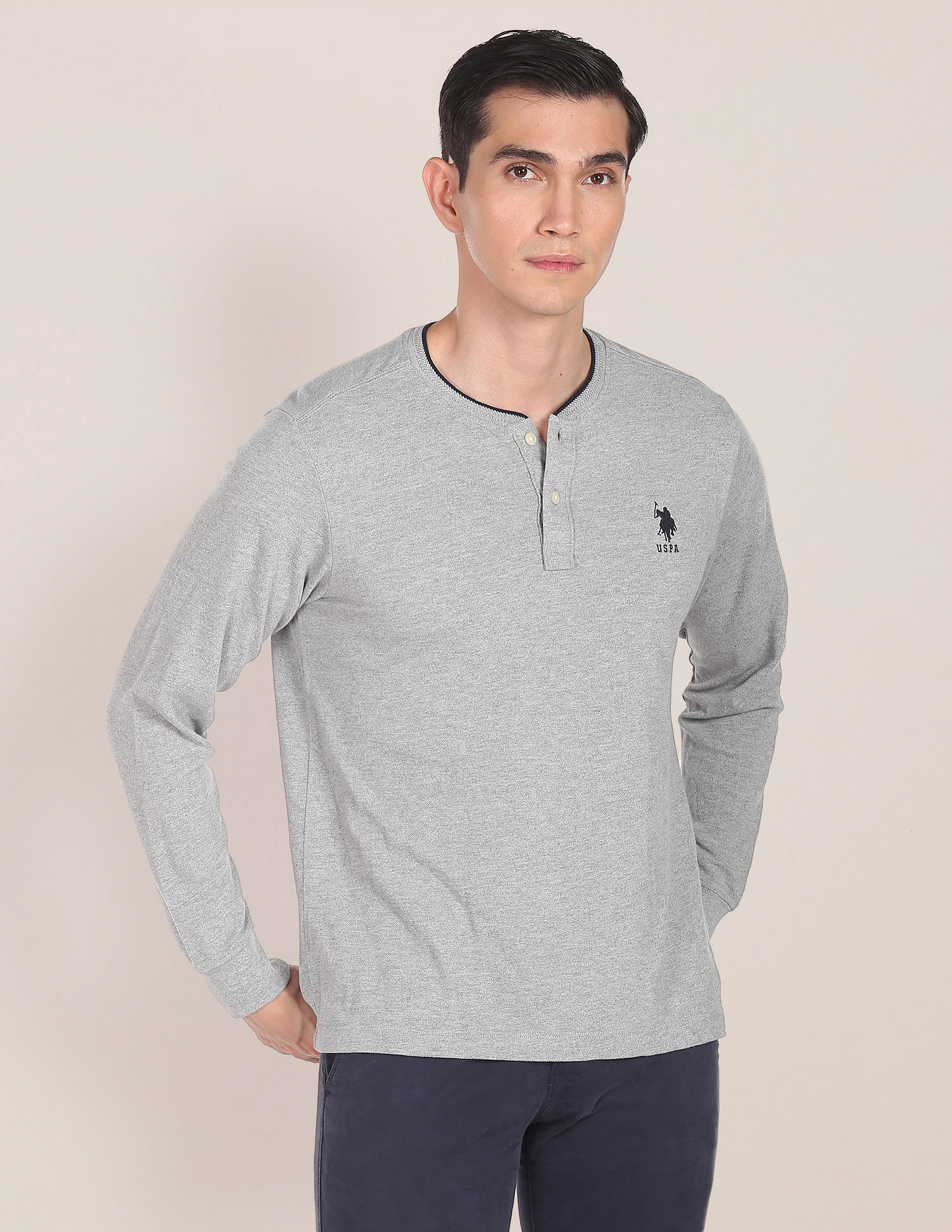 U.S. Polo Assn. Heathered Tipped Collar Henley T-Shirt