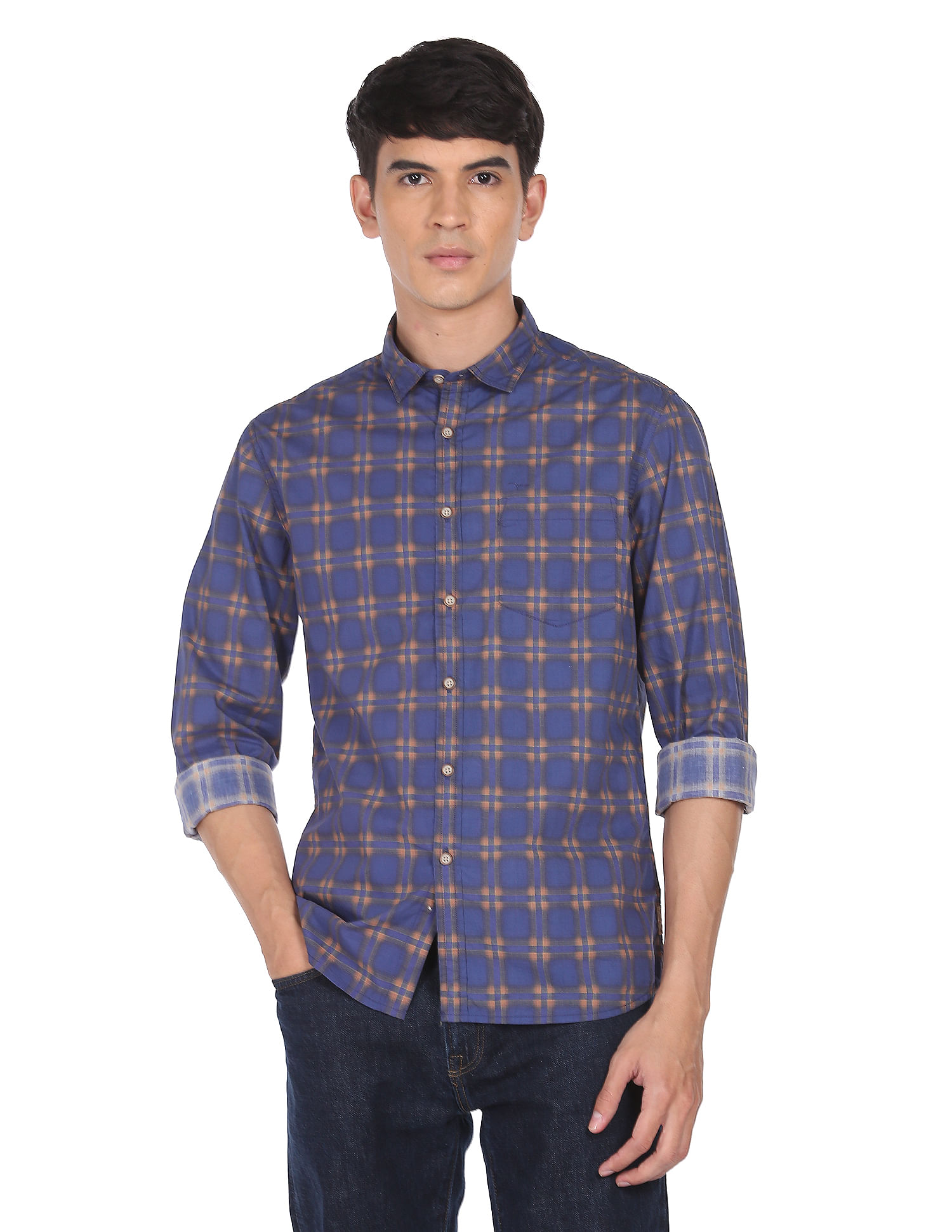 Flying Machine Check Cotton Casual Shirt