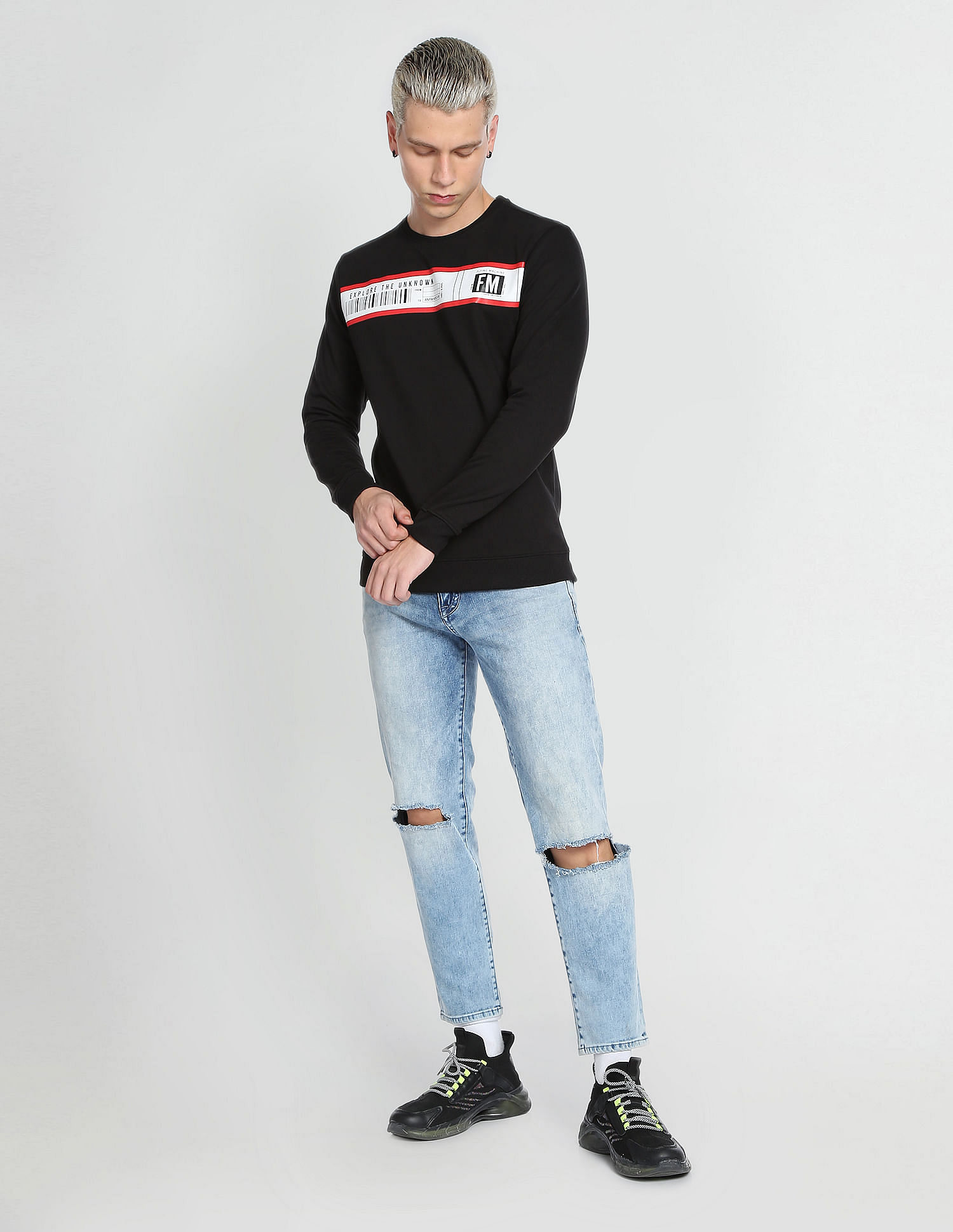 Flying Machine Crew Neck Solid Sweatshirt