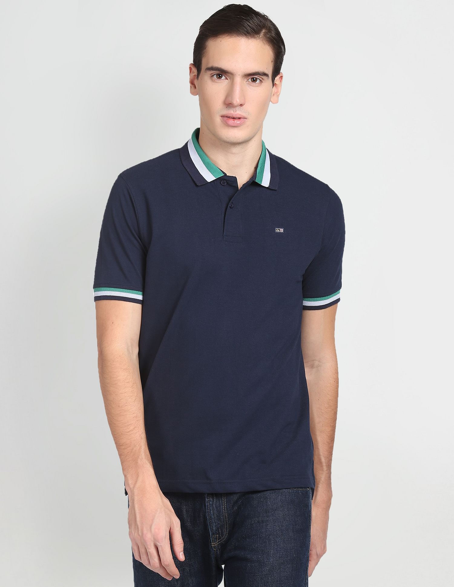 Arrow Sports Striped Collar Cotton Polo Shirt