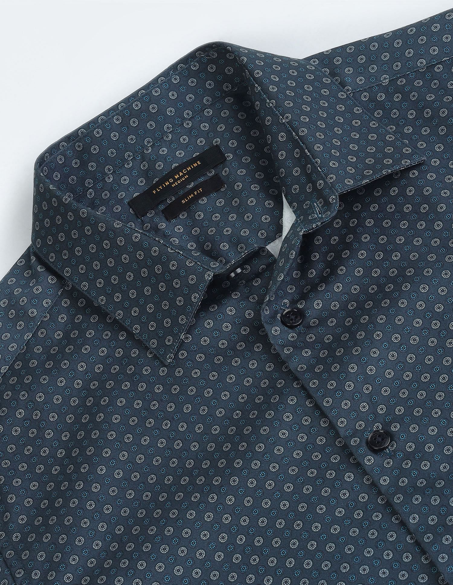 Flying Machine Geometric Print Cotton Shirt