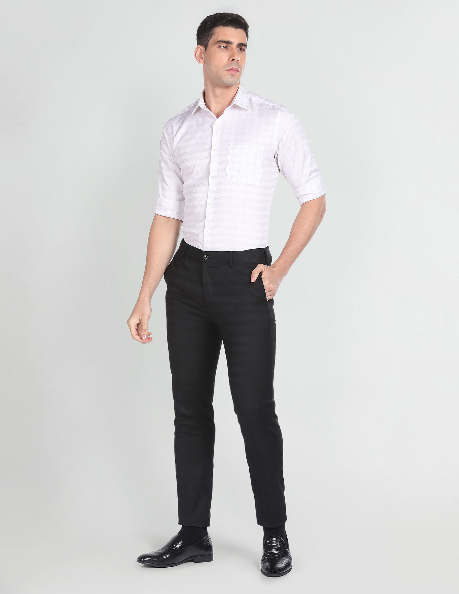 Arrow Newyork Horizontal Stripe Herringbone Trousers