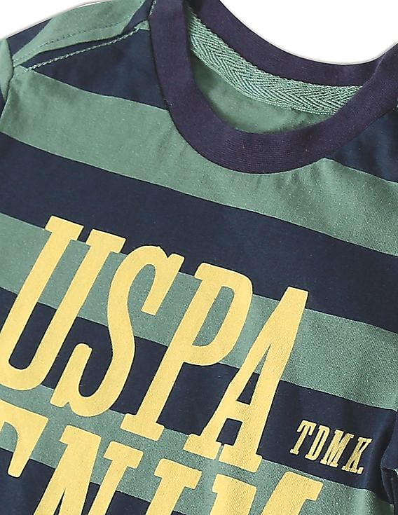 U.S. Polo Assn. Kids Boys Green Round Neck Striped T-Shirt