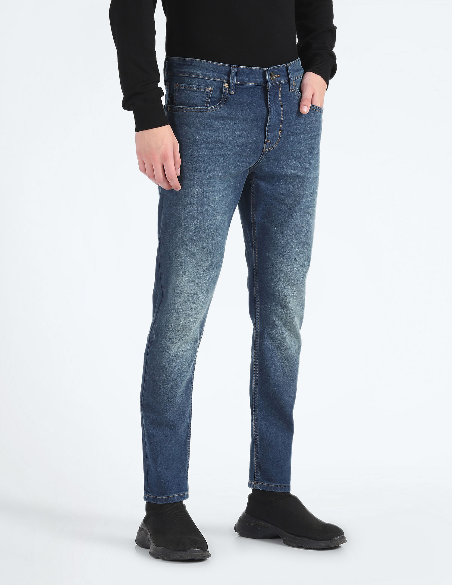 Flying Machine Stone Wash Slash Slim Tapered Fit Classic Vintage Jeans
