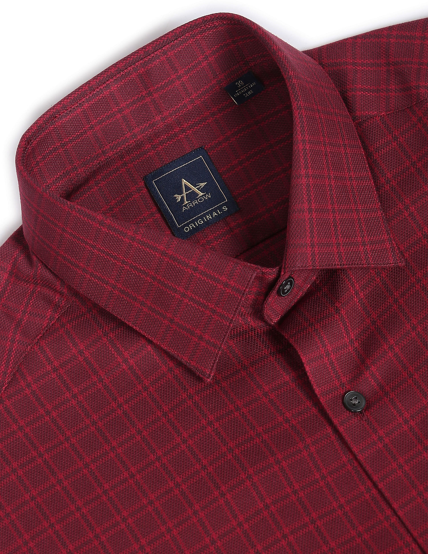 Arrow Men Maroon Outline Check Manhattan Slim Fit Formal Shirt